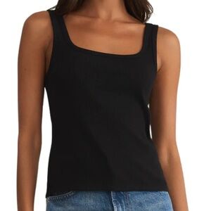 Z Supply Black Square-Neck Ribbed Tank